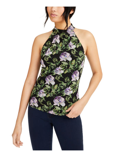 INC Womens Green Sheer Floral Sleeveless Halter Top XL