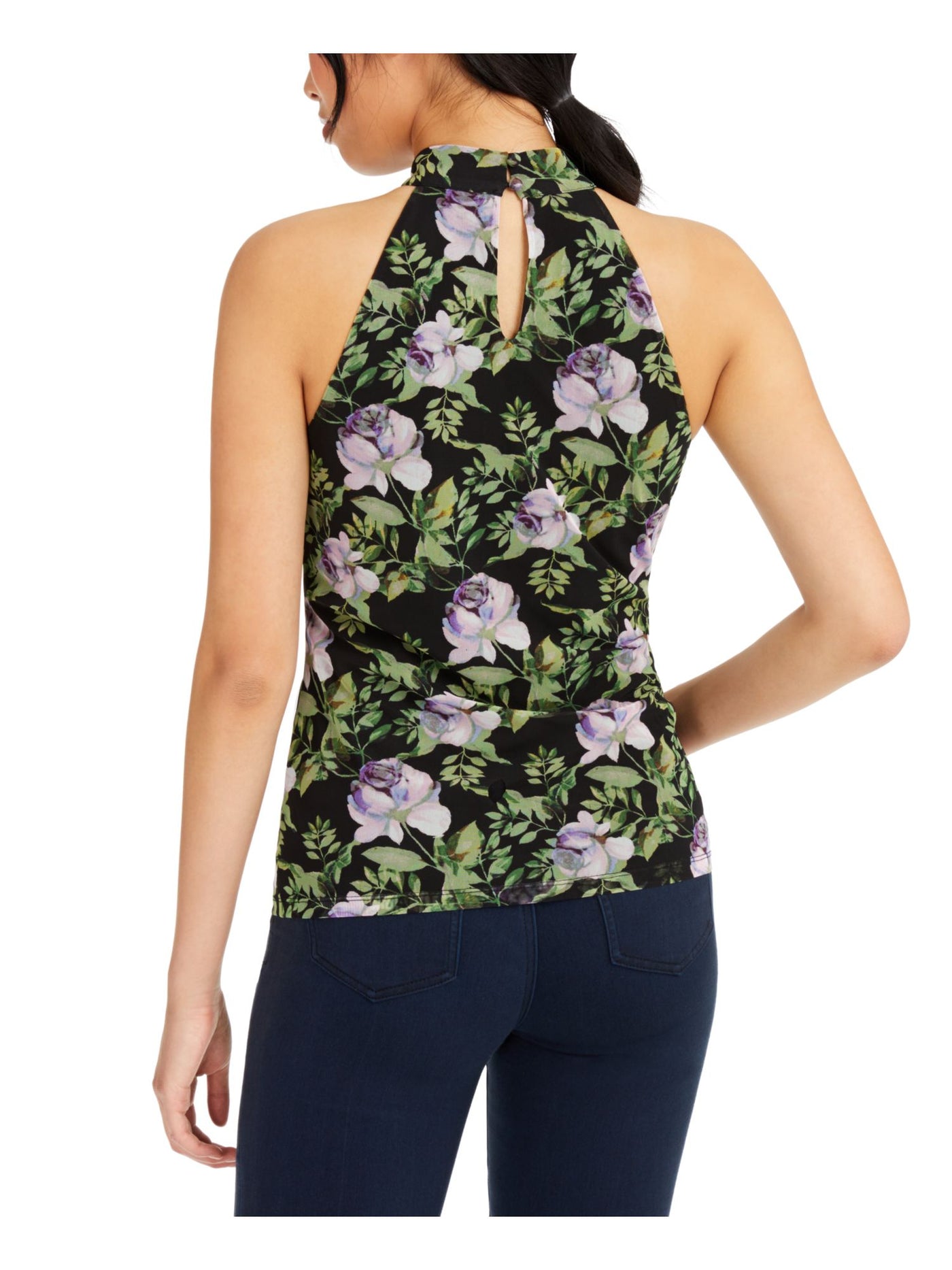 INC Womens Green Sheer Floral Sleeveless Halter Top XL