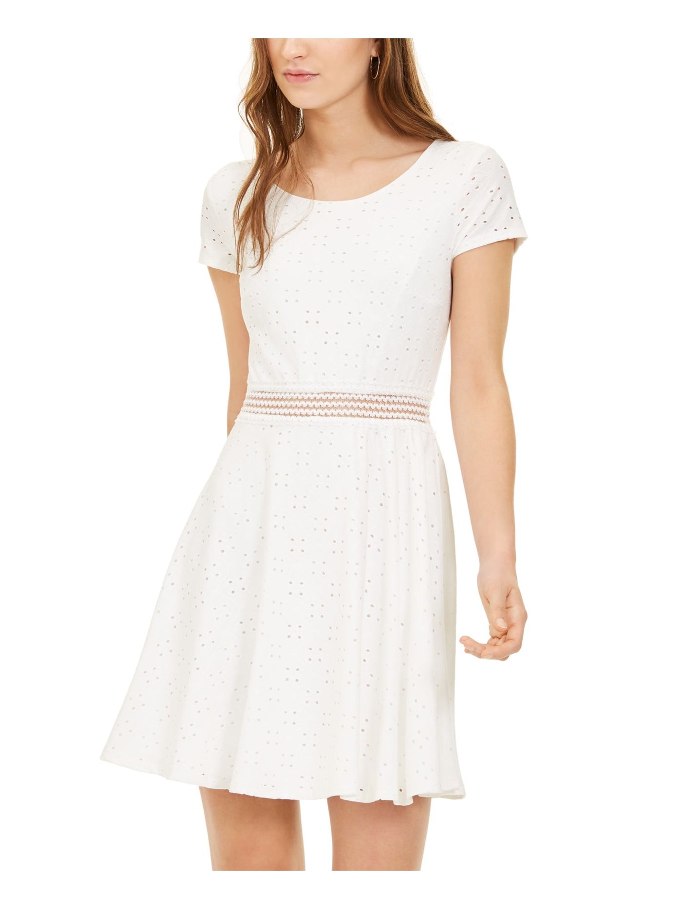 SEQUIN HEARTS Womens Ivory Cut Out Short Sleeve Jewel Neck Short Party Fit + Flare Dress 11