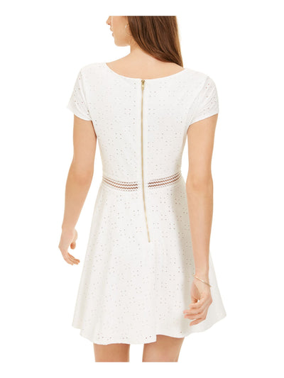 SEQUIN HEARTS Womens Ivory Cut Out Short Sleeve Jewel Neck Short Party Fit + Flare Dress 11