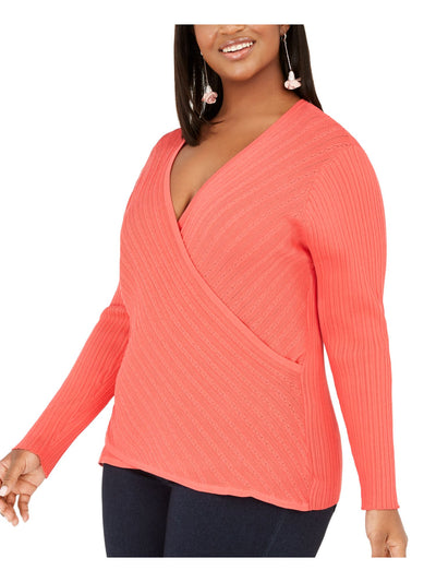 INC Womens Orange Long Sleeve Surplice Neckline Sweater Plus 2X