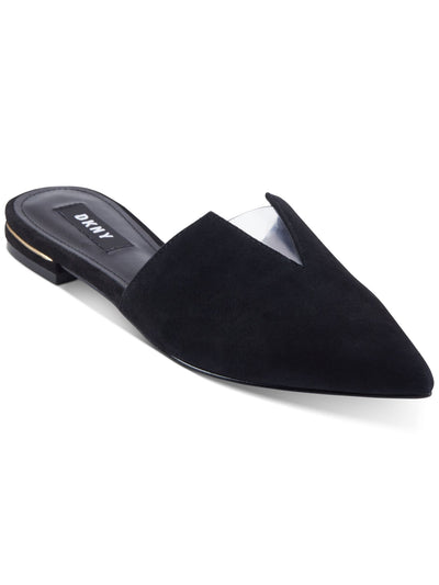 DKNY Womens Black V-Notch Cutout Translucent  Vinyl Panel Cushioned Ali Pointed Toe Slip On Mules 8.5 M