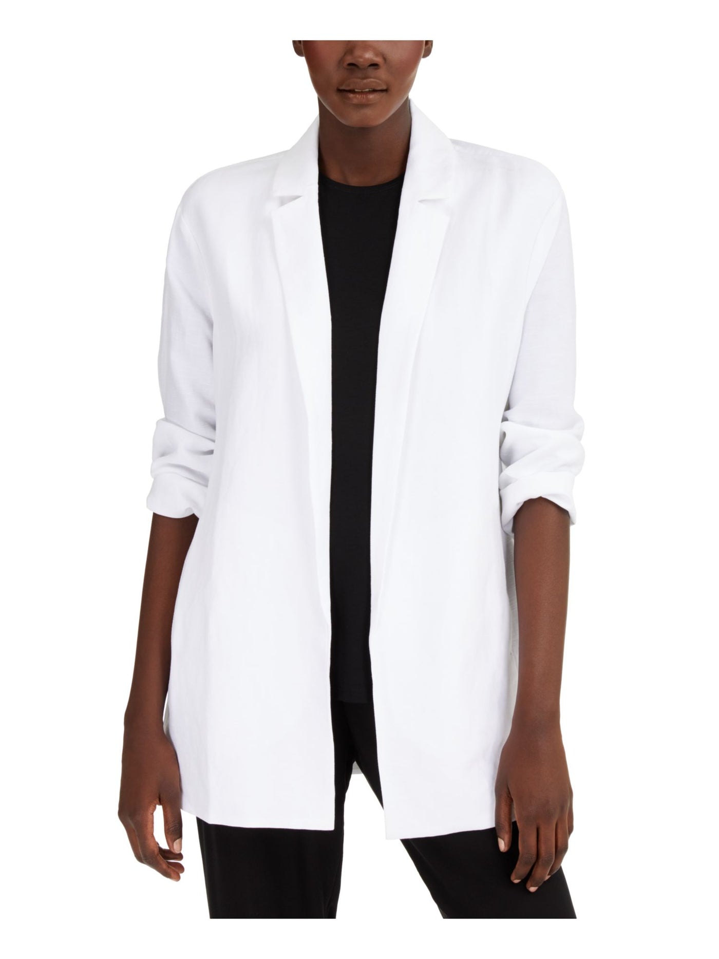 EILEEN FISHER Womens White Pocketed Blazer Jacket L