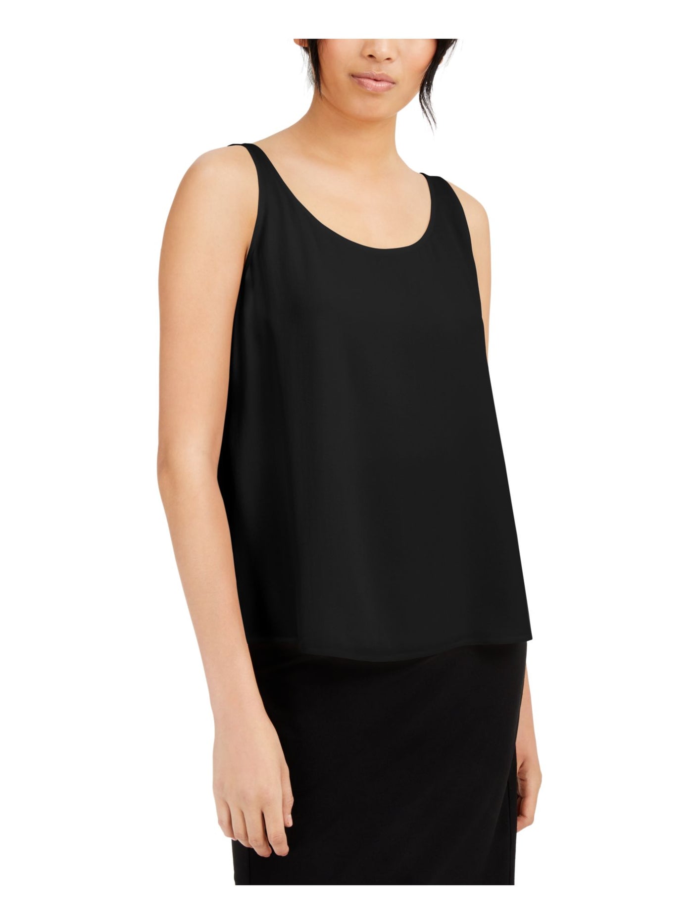 EILEEN FISHER Womens Black Sleeveless Scoop Neck Tank Top XXS