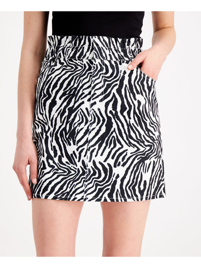 BAR III Womens Black Pocketed Elastic Waist Animal Print Mini Party A-Line Skirt 8