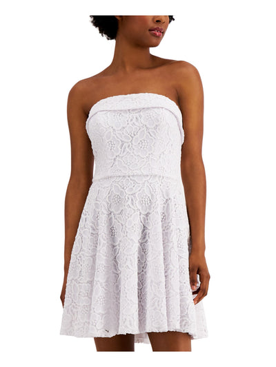 CITY STUDIO Womens White Zippered Lace Sleeveless Strapless Short Evening Fit + Flare Dress 5