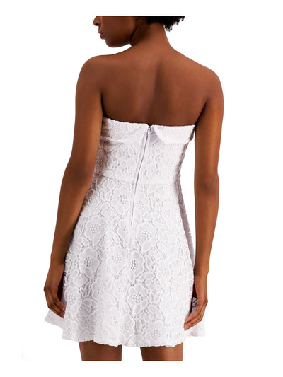 CITY STUDIO Womens White Zippered Lace Sleeveless Strapless Short Evening Fit + Flare Dress 5