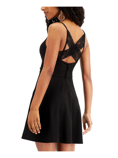 SPEECHLESS Womens Black Ruffled Lace Criss-cross Back Spaghetti Strap Sweetheart Neckline Mini Party Fit + Flare Dress 0