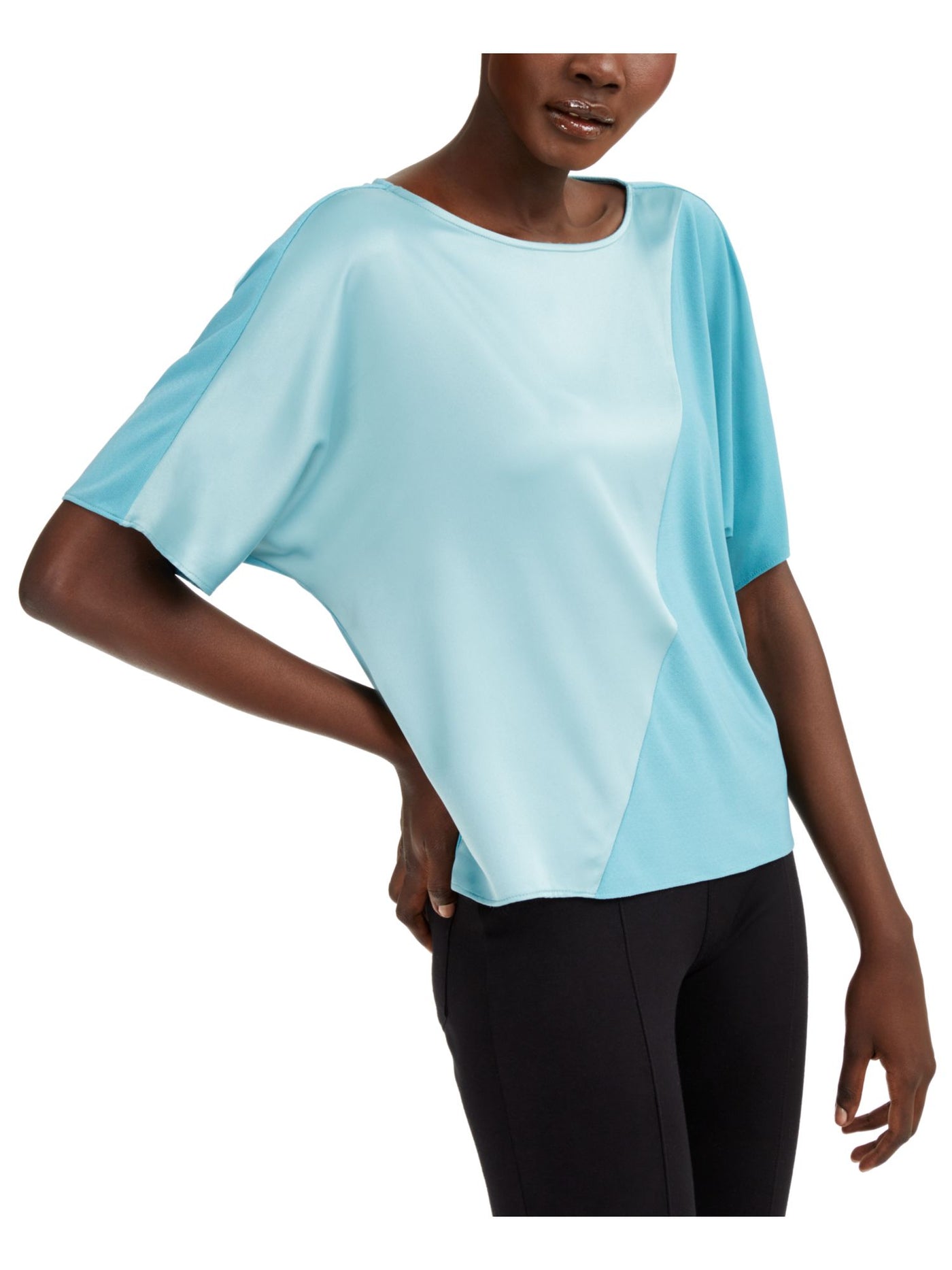 ALFANI Womens Teal Color Block Dolman Sleeve Scoop Neck Top S