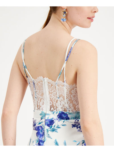 CITY STUDIO Womens Ivory Floral Spaghetti Strap V Neck Micro Mini Party Body Con Dress 13