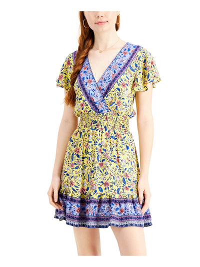 BEBOP Womens Flutter Sleeve Surplice Neckline Smocked Dress