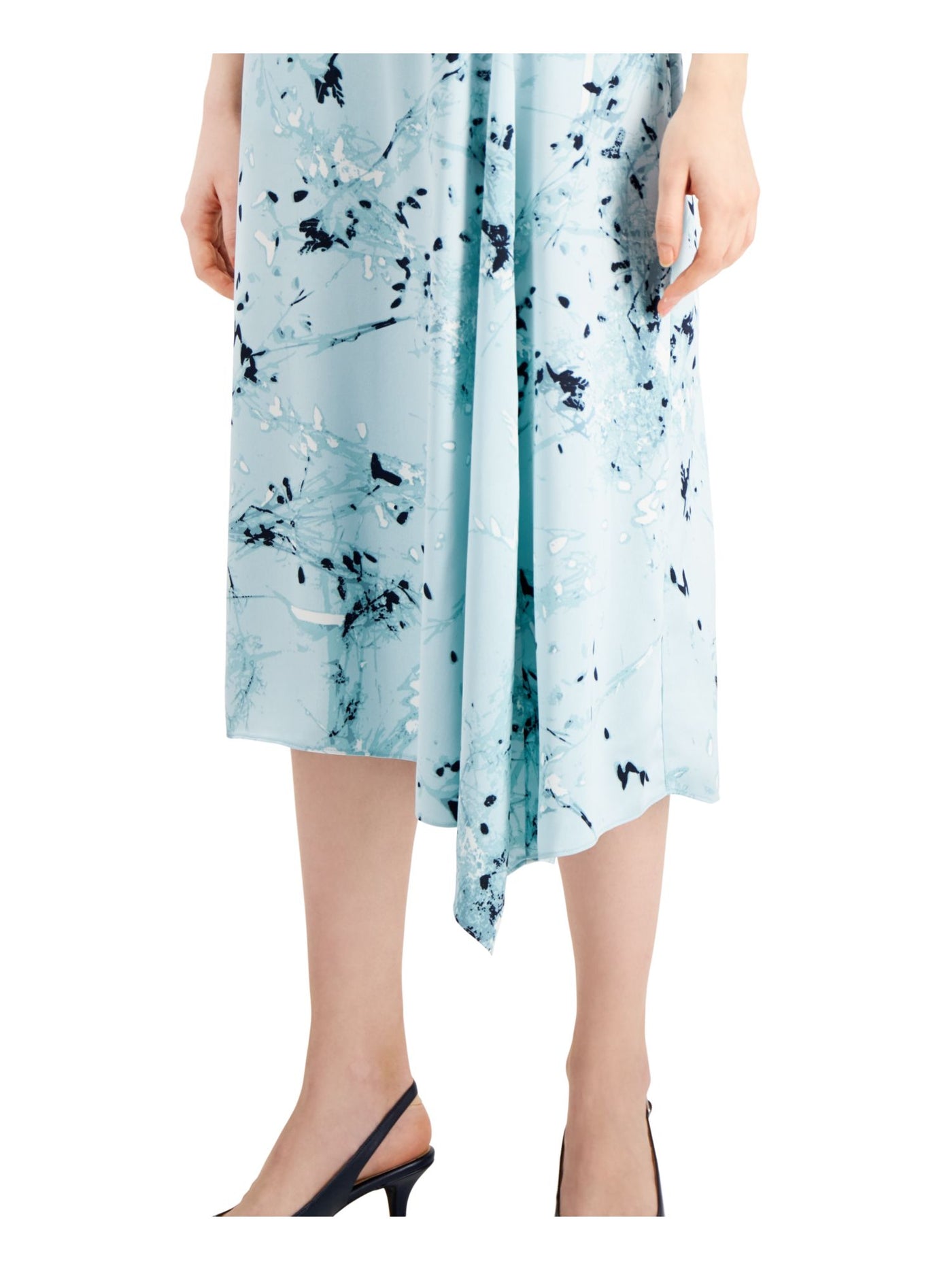 ALFANI Womens Aqua Floral Midi Wear To Work A-Line Skirt 12