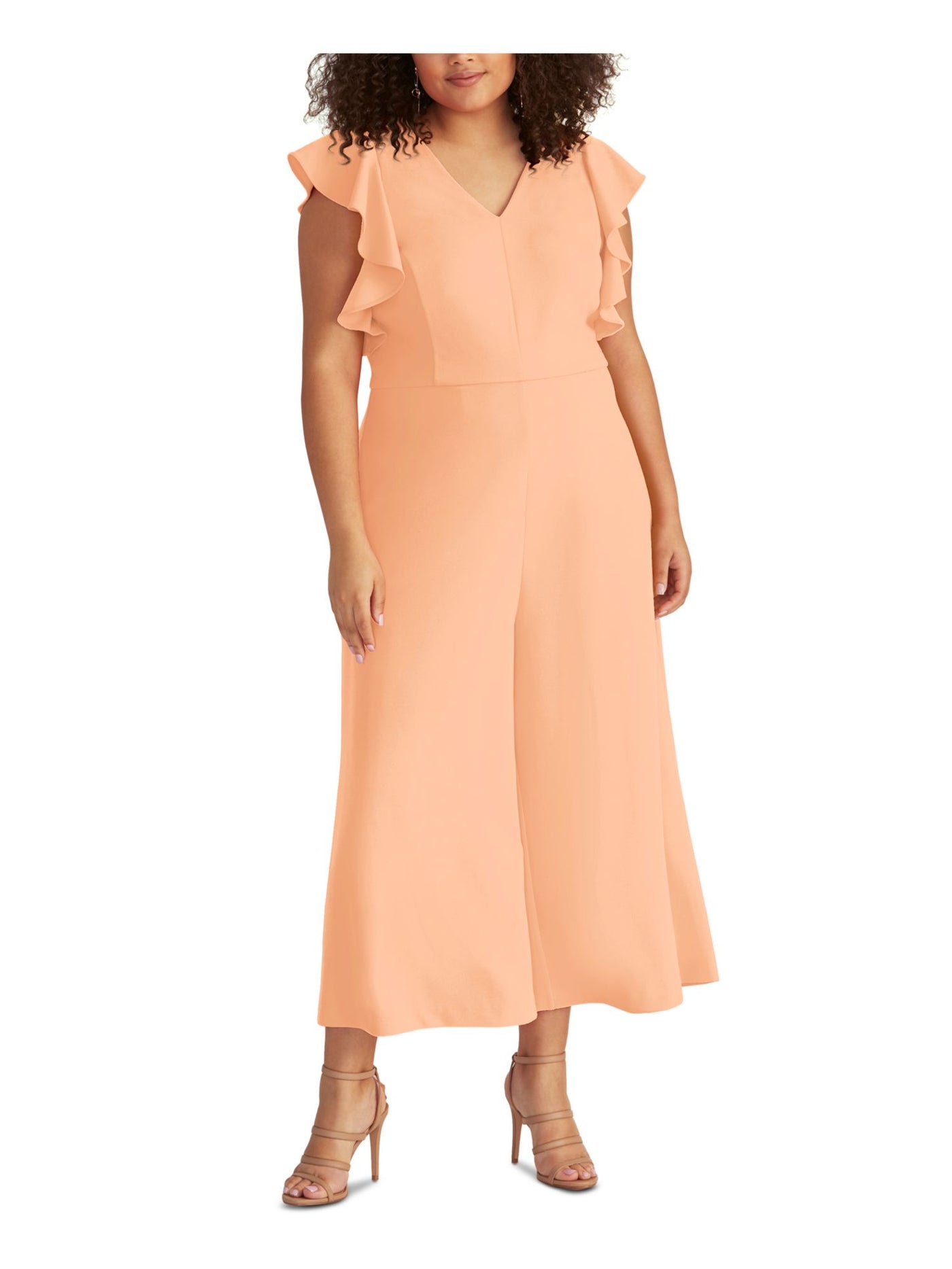 RACHEL RACHEL ROY Womens Orange Flutter Sleeve V Neck Wide Leg Jumpsuit Plus 20W