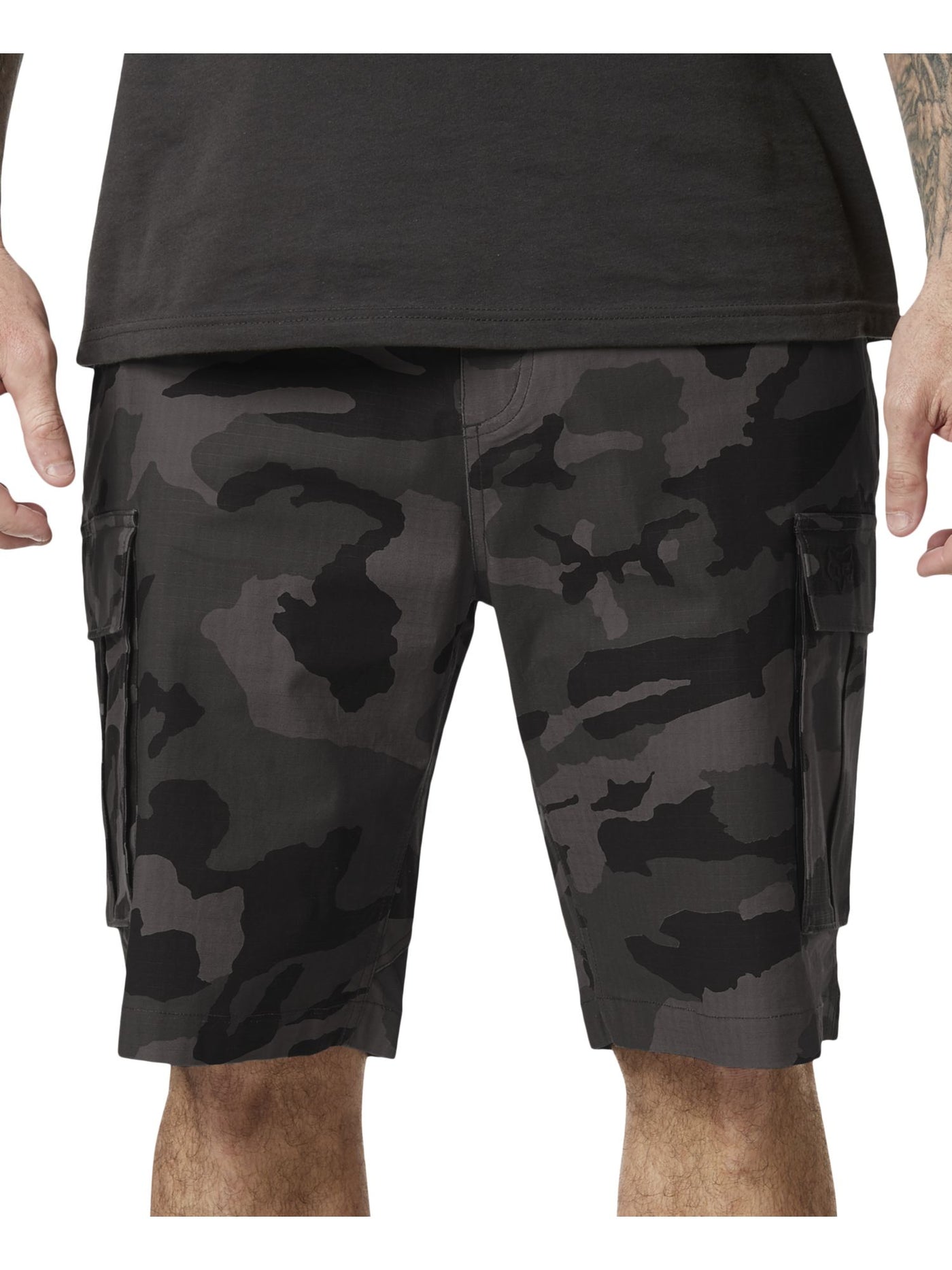 HYBRID APPAREL Mens Slambozo Gray Flat Front, Camouflage Stretch Cargo Shorts 30