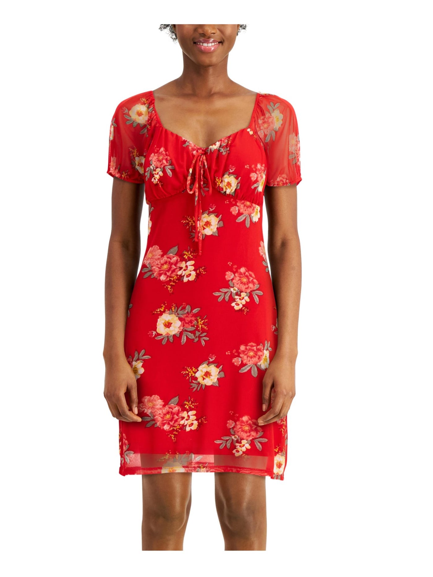 PLANET GOLD Womens Tie Front Short Sleeve Above The Knee Fit + Flare Dress