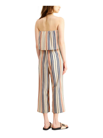 BEBOP Womens Beige Pocketed Popover Striped Strapless Cropped Jumpsuit S