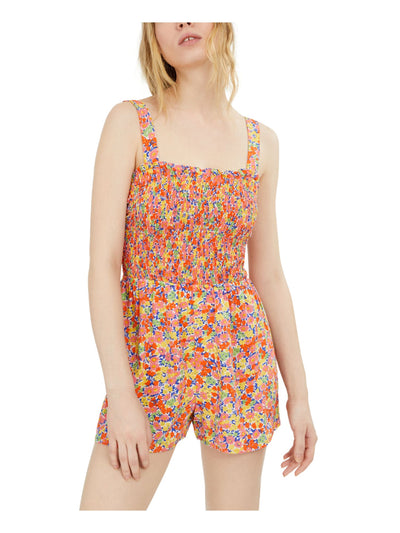 BEBOP Womens Orange Floral Sleeveless Square Neck Straight leg Romper XXS