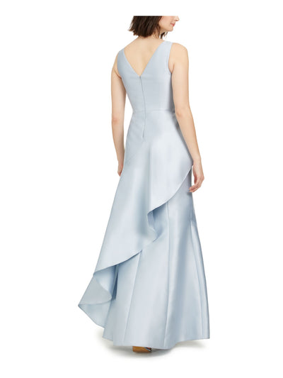 ADRIANNA PAPELL Womens Light Blue Embellished Ruffled Satin Sleeveless Illusion Neckline Full-Length Formal A-Line Dress 6