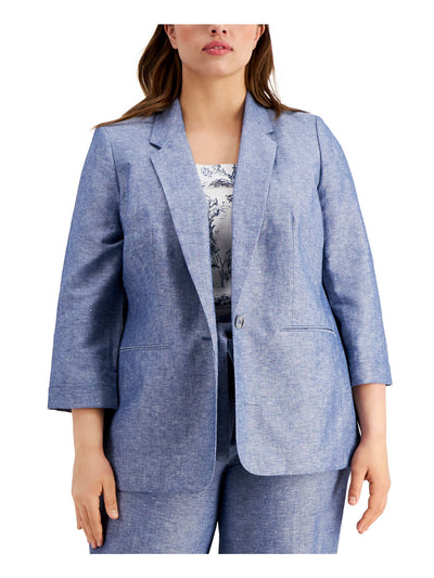 BAR III Womens Blue 3/4 Sleeve Wear To Work Blazer Jacket Plus 3X