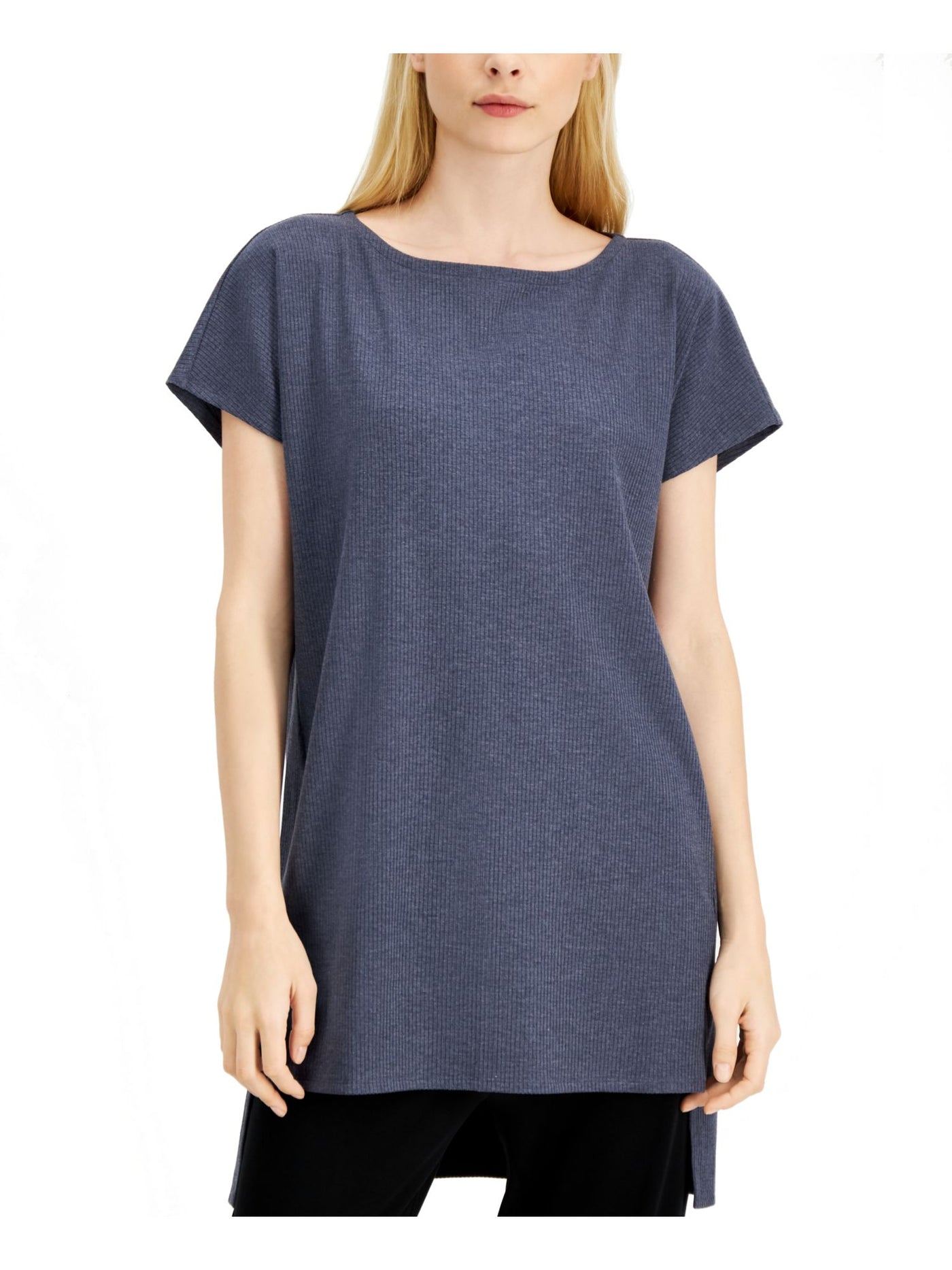 EILEEN FISHER Womens Blue Short Sleeve Scoop Neck Top XXS