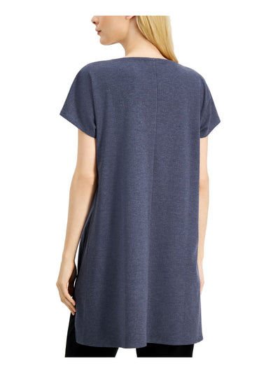 EILEEN FISHER Womens Blue Short Sleeve Scoop Neck Top XXS