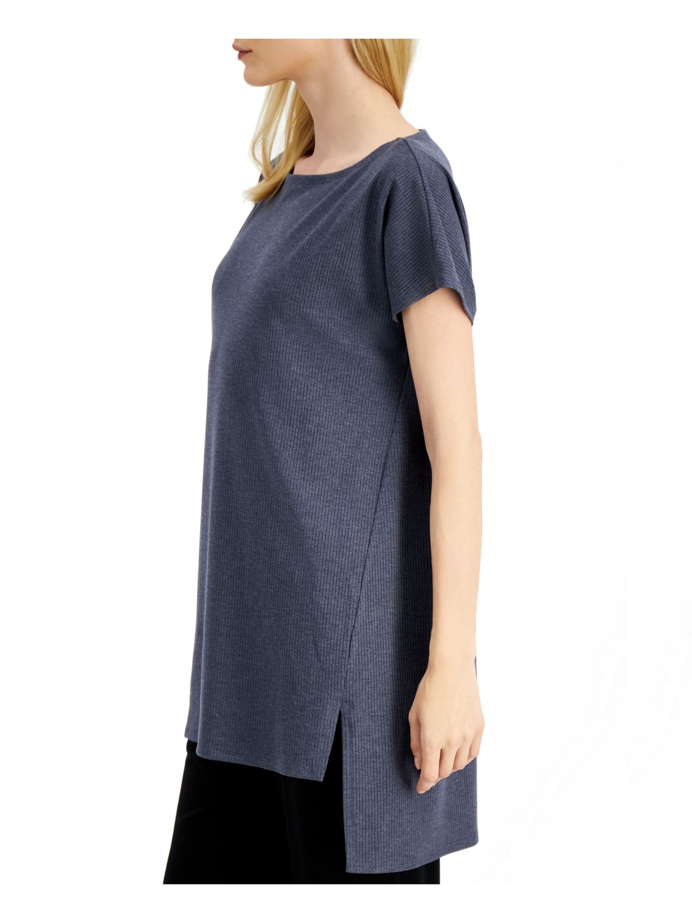 EILEEN FISHER Womens Blue Short Sleeve Scoop Neck Top XXS