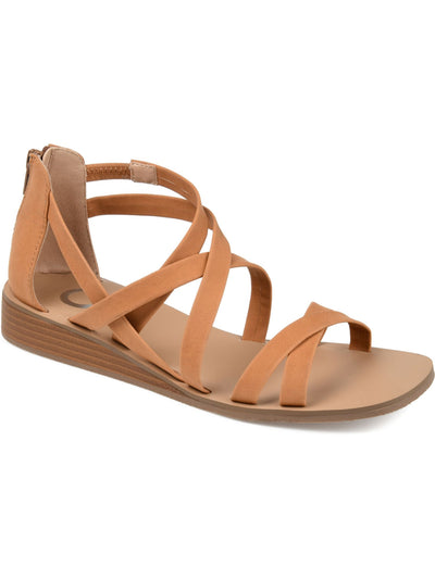 JOURNEE COLLECTION Womens Brown Strappy Lanza Wedge Zip-Up Sandals 8