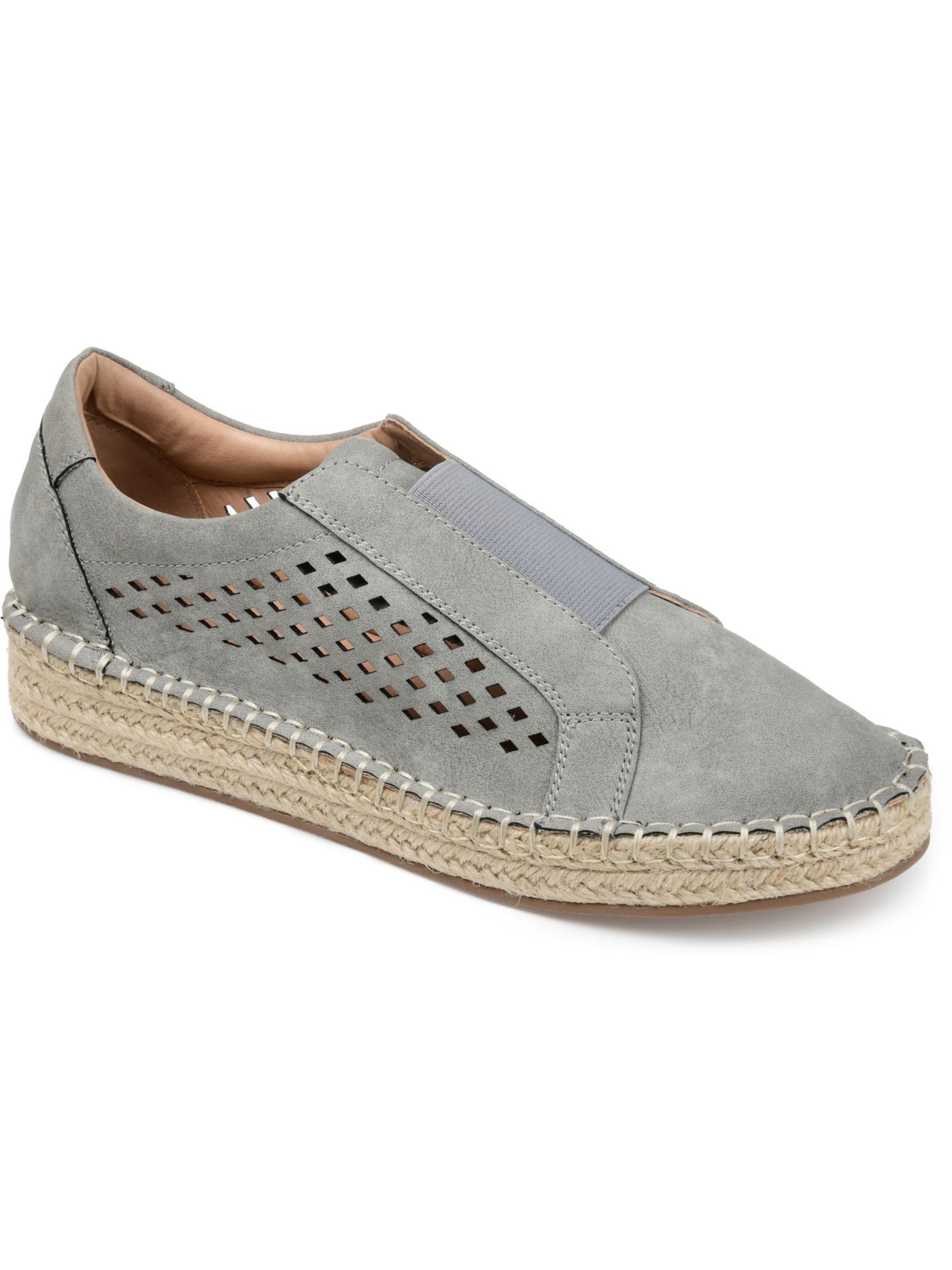 JOURNEE COLLECTION Womens Gray Goring Jute Trim Perforated Cushioned Kandis Round Toe Wedge Slip On Sneakers Shoes 11 M