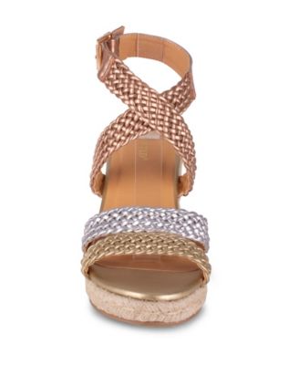 WANTED Womens Brown 1/2" Platform Woven Strappy Dior Round Toe Wedge Buckle Leather Dress Espadrille Shoes M