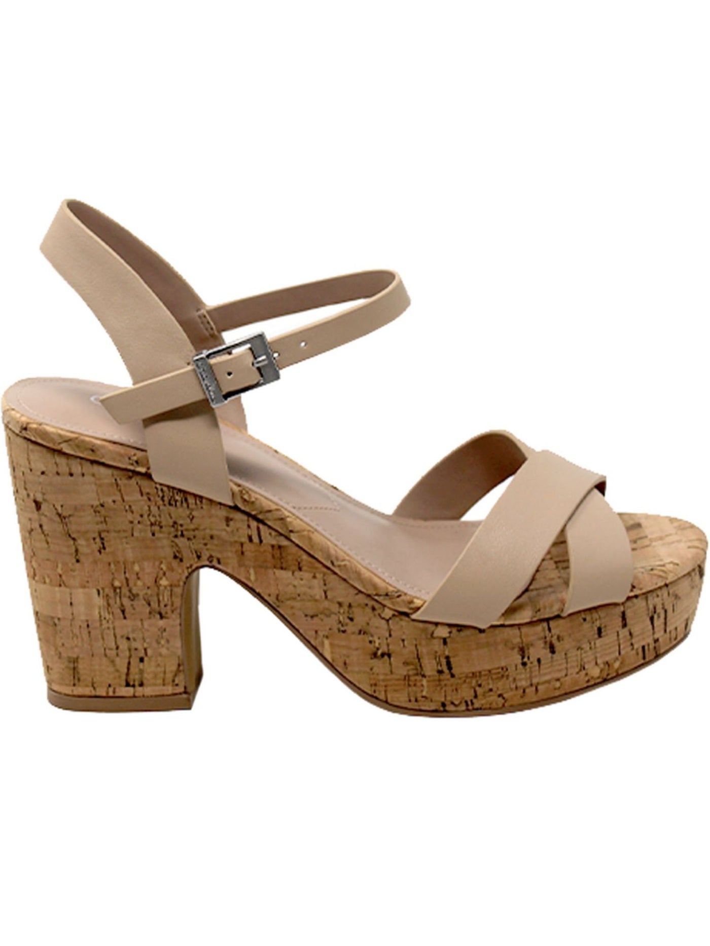 CHARLES BY CHARLES DAVID Womens Beige 1-1/2" Cork Platform Ankle Strap Padded Departed Round Toe Block Heel Buckle Dress Sandals Shoes 11 M