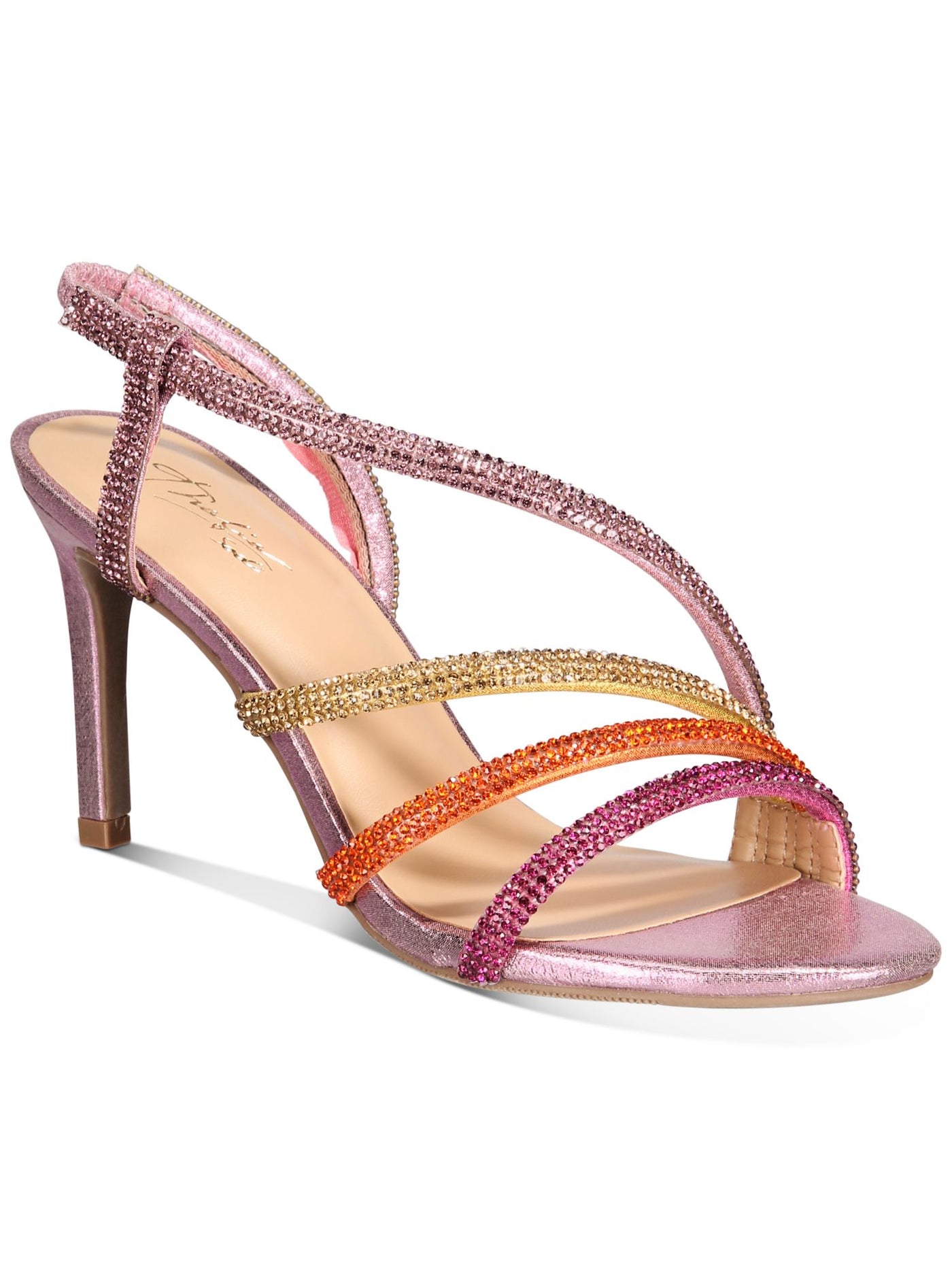 THALIA SODI Womens Pink Strappy Asymmetrical Rhinestone Darbie Round Toe Stiletto Slip On Dress Slingback Sandal 8 M