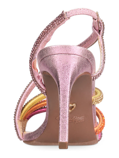 THALIA SODI Womens Pink Asymmetrical Rhinestone Darbie Round Toe Slip On Dress Slingback Sandal 10 M