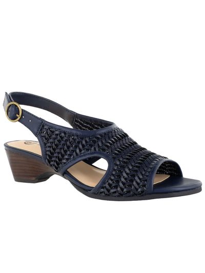 BELLA VITA Womens Navy Woven Comfort Adjustable Justine Ii Round Toe Wedge Buckle Slingback Sandal 5.5 M