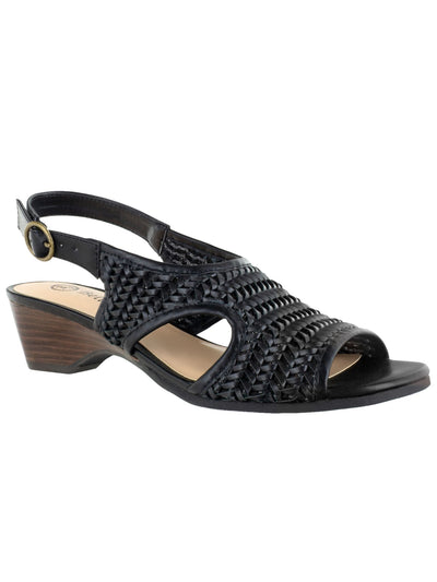 BELLA VITA Womens Black Woven Comfort Adjustable Justine Ii Round Toe Wedge Buckle Slingback Sandal 9 W