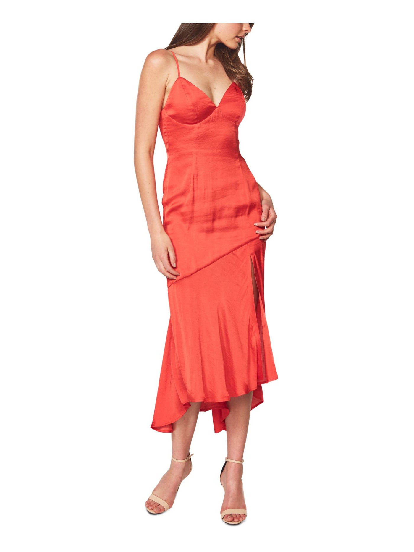 BARDOT Womens Red Spaghetti Strap V Neck Midi Evening Hi-Lo Dress 8\M