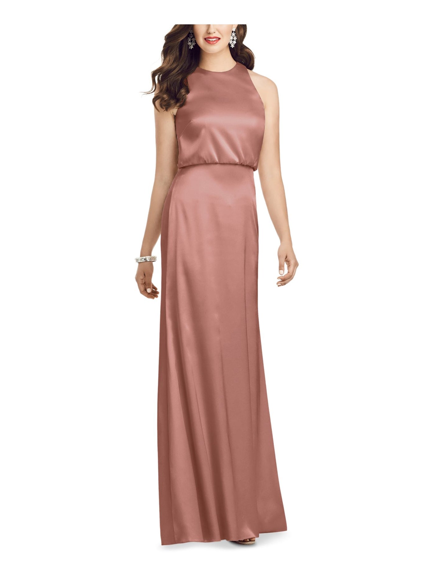 DESSY COLLECTION Womens Pink Zippered Blouson Keyhole Button Back Sleeveless Jewel Neck Full-Length Evening Gown Dress 2