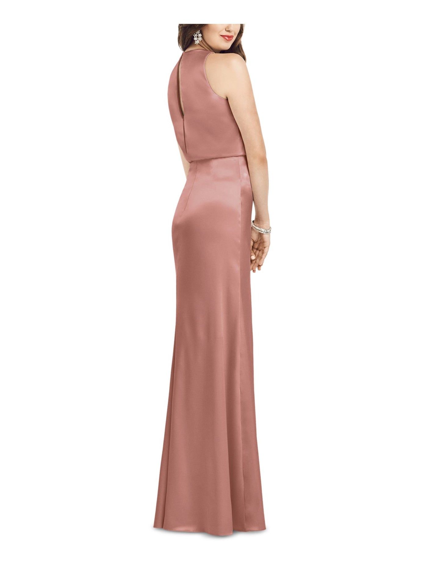 DESSY COLLECTION Womens Pink Zippered Blouson Keyhole Button Back Sleeveless Jewel Neck Full-Length Evening Gown Dress 2