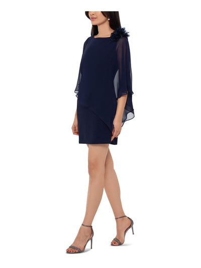 XSCAPE Womens Navy Zippered Boat Neck Mini Cocktail Shift Dress 2