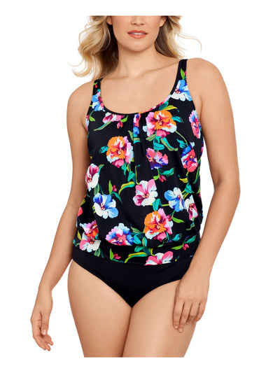 SWIM SOLUTIONS Women's Multi Color Floral Stretch Underwire No Cups Lined Blouson Adjustable Scoop Neck Tankini Swimsuit Top 8