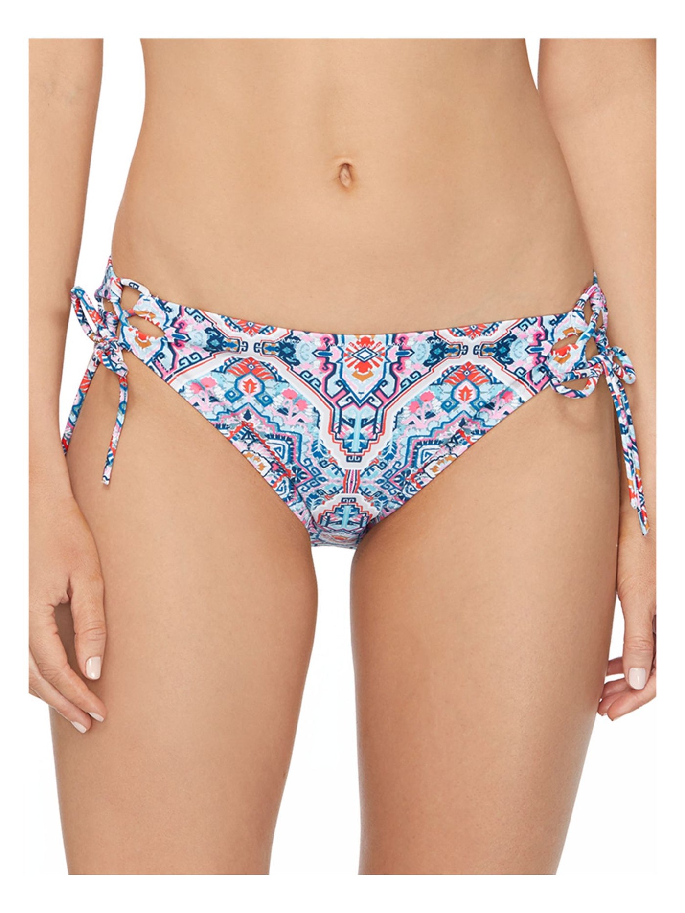 RAISINS Women's Blue Printed Stretch Lined Side Tie Full Coverage Aquarius Rising Bikini Swimsuit Bottom L