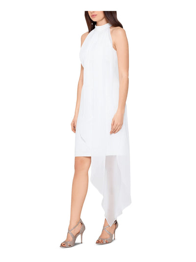 BETSY & ADAM Womens Ivory Zippered Slitted Chiffon-overlay Lined Sleeveless Halter Above The Knee Formal Sheath Dress 4