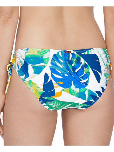 RAISINS Women's Blue Tropical Print Stretch Side Tie Lined Full Coverage Adjustable Palm Springs Bikini Swimsuit Bottom S