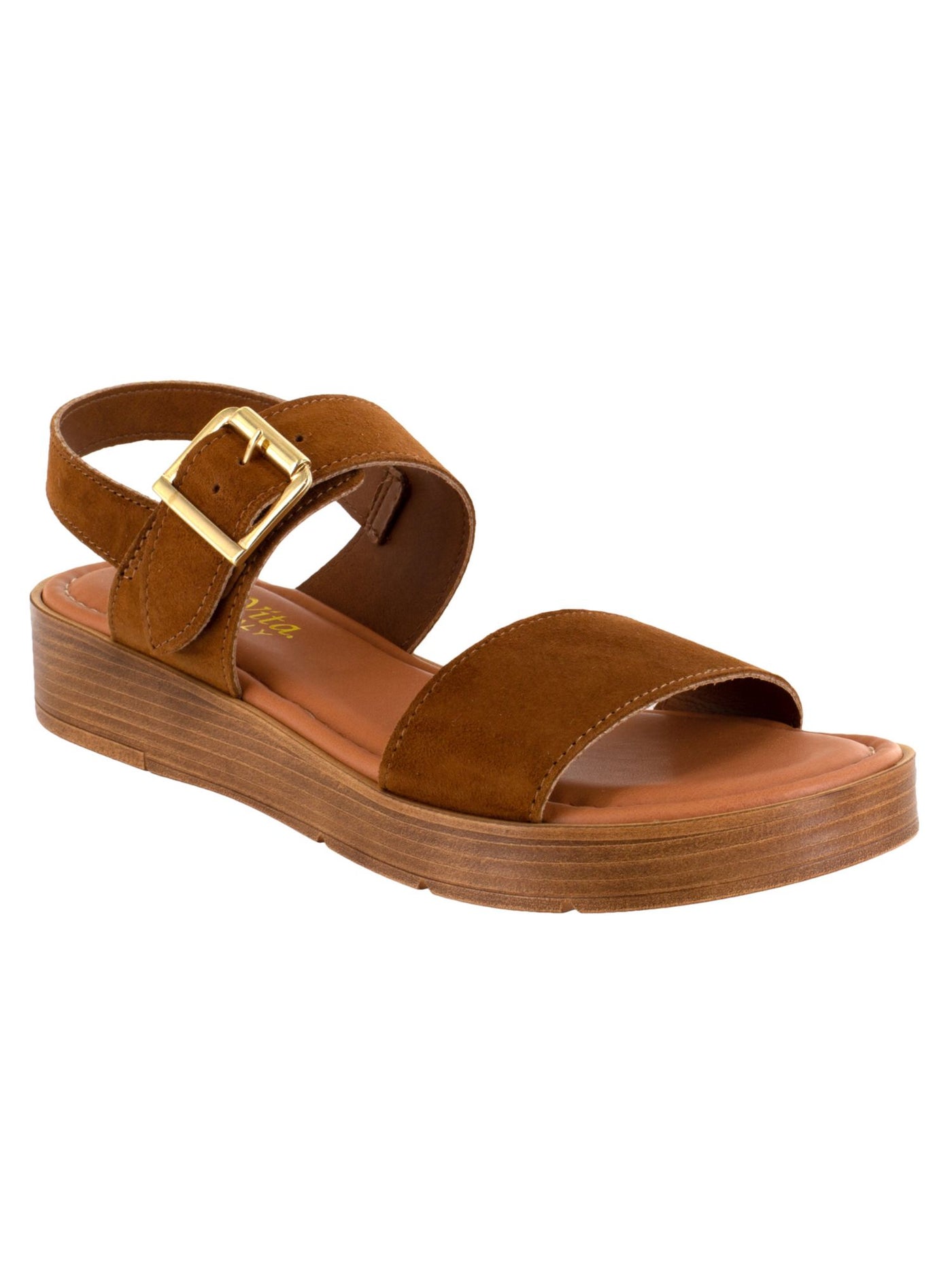 BELLA VITA Womens Brown Adjustable Strap Cushioned Tay-italy Open Toe Platform Buckle Leather Sandals Shoes 6.5