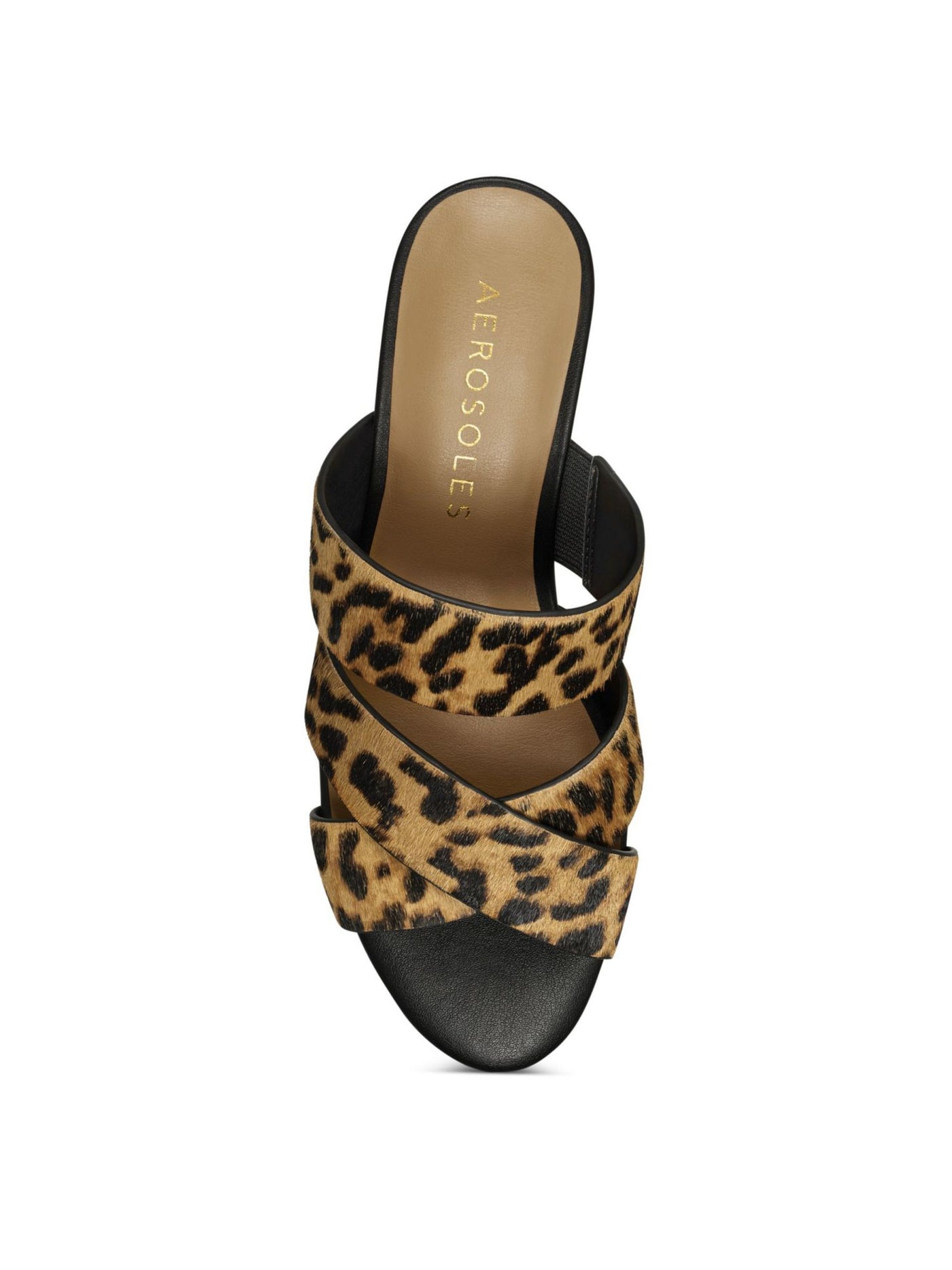 AEROSOLES Womens Brown Leopard Print Crisscross Straps Side Gore Core Comfort Technology Comfort Westfield Almond Toe Wedge Slip On Leather Slide Sandals Shoes 9.5 M