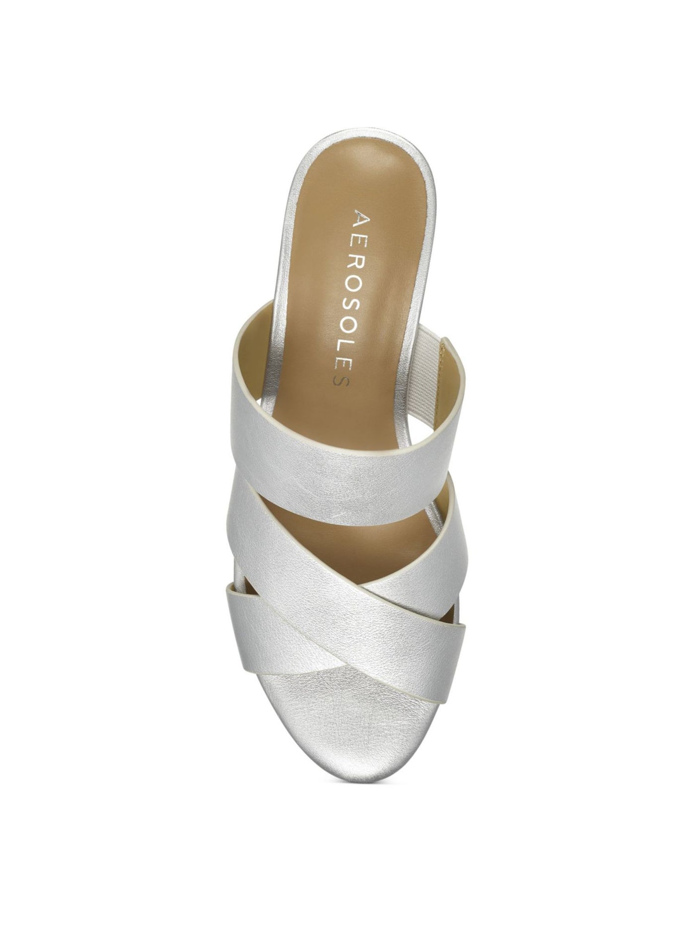 AEROSOLES Womens Silver Open Toe Wedge Slip On Leather Sandals Shoes 9.5 W
