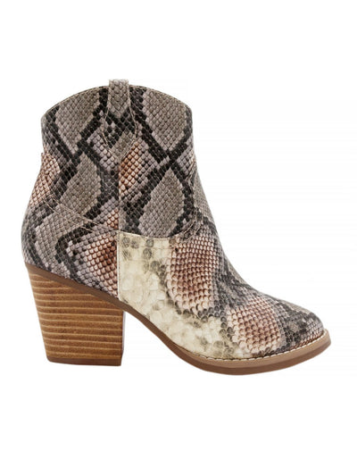 SUGAR Womens Beige Snakeskin Western Cushioned Tarah Almond Toe Block Heel Zip-Up Booties 8 M