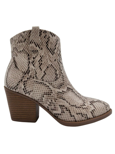 SUGAR Womens Beige Snakeskin Western Cushioned Tarah Almond Toe Block Heel Zip-Up Booties 7.5 M