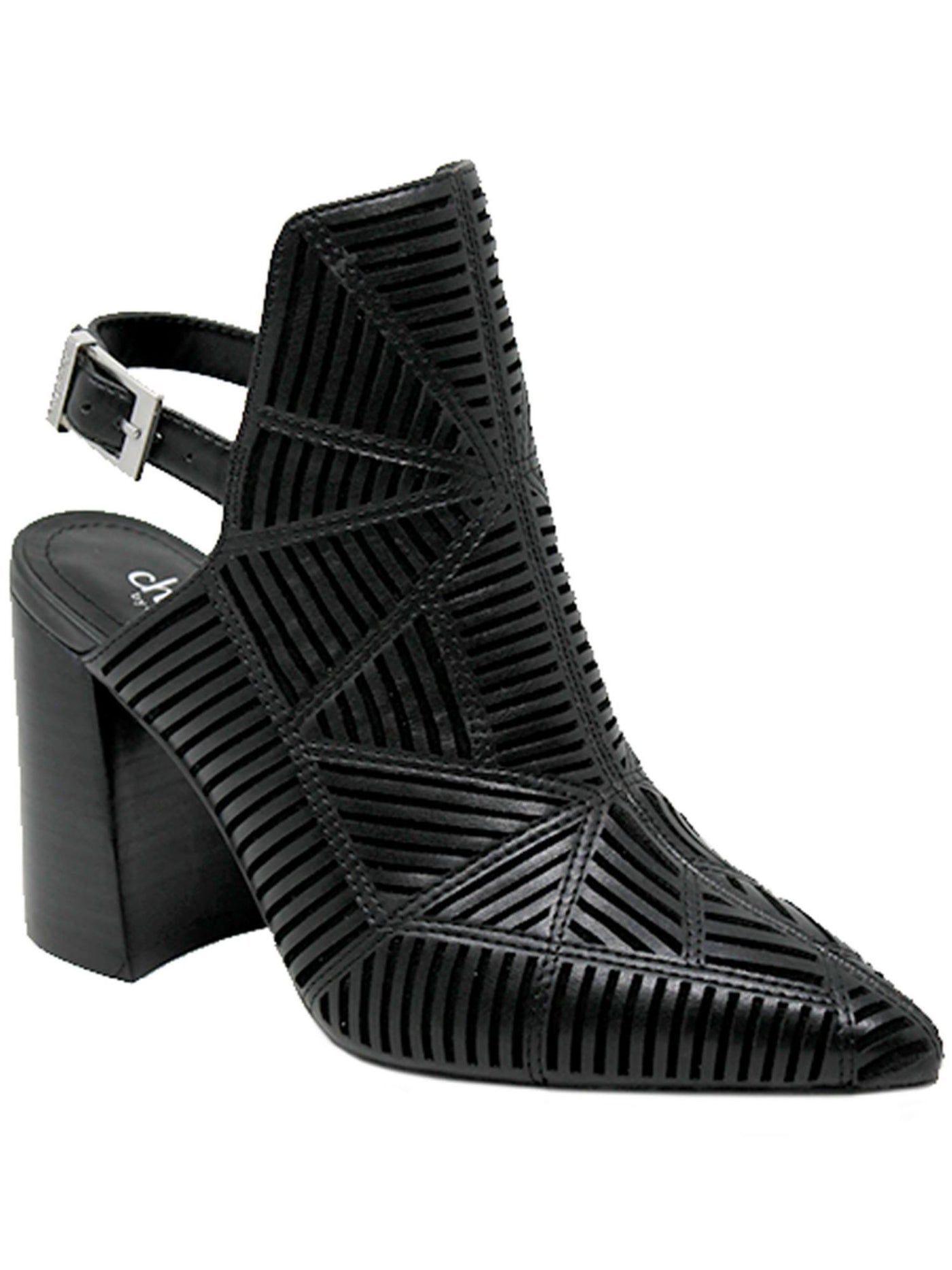 CHARLES BY CHARLES DAVID Womens Black Geometric Adjustable Strap Venom Pointed Toe Block Heel Buckle Heeled Mules Shoes 6.5