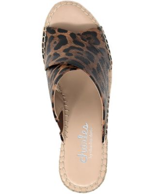 CHARLES BY CHARLES DAVID Womens Brown Leopard Print Crisscross Straps Side Gore 1/2" Platform Cushioned Neutron Round Toe Wedge Slip On Dress Espadrille Shoes 9 M