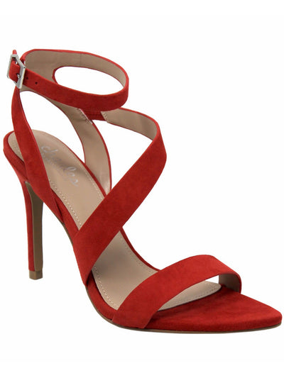 CHARLES BY CHARLES DAVID Womens Red Padded Ankle Strap Strappy Tracker Pointed Toe Stiletto Buckle Leather Dress Sandals Shoes 6 M